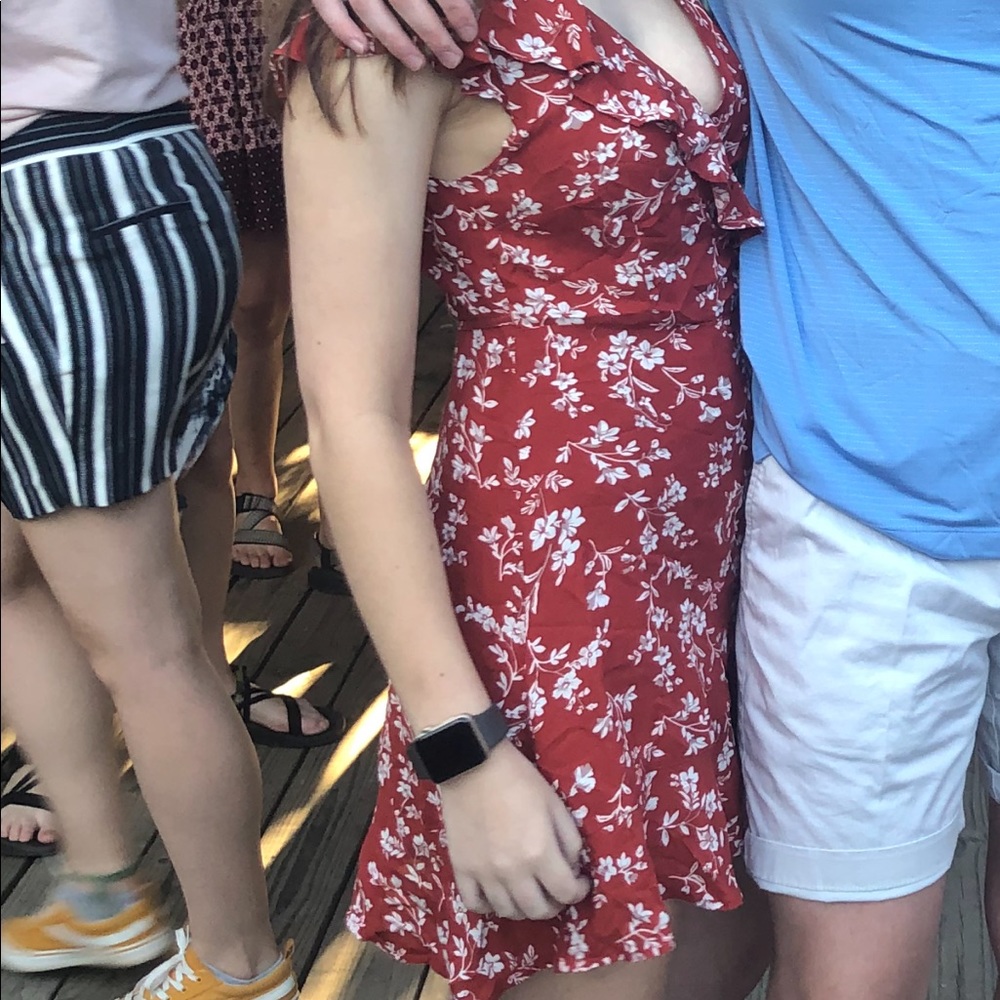 Orange floral wrap dress